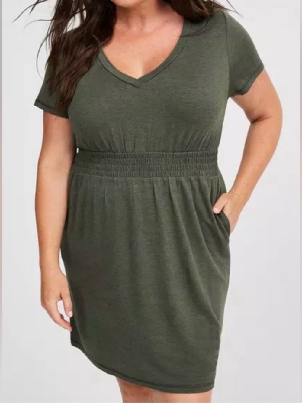 Torrid Lightweight French Terry Smocked Lounge Chemise- Heather Green | 0X